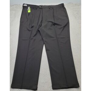 Haggar Pants Men 48x32 Black Classic Fit Pleated Eclo Stria Stretch Straight Leg